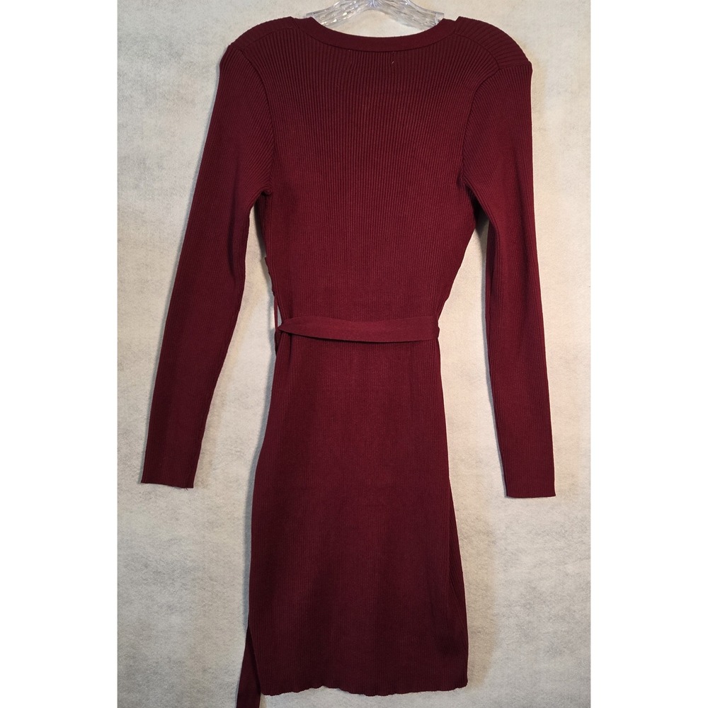 Grace Karin Sweater Dress Womens Medium Burgundy Ribbed Knit Wrap V-Neck Core - Picture 4 of 8